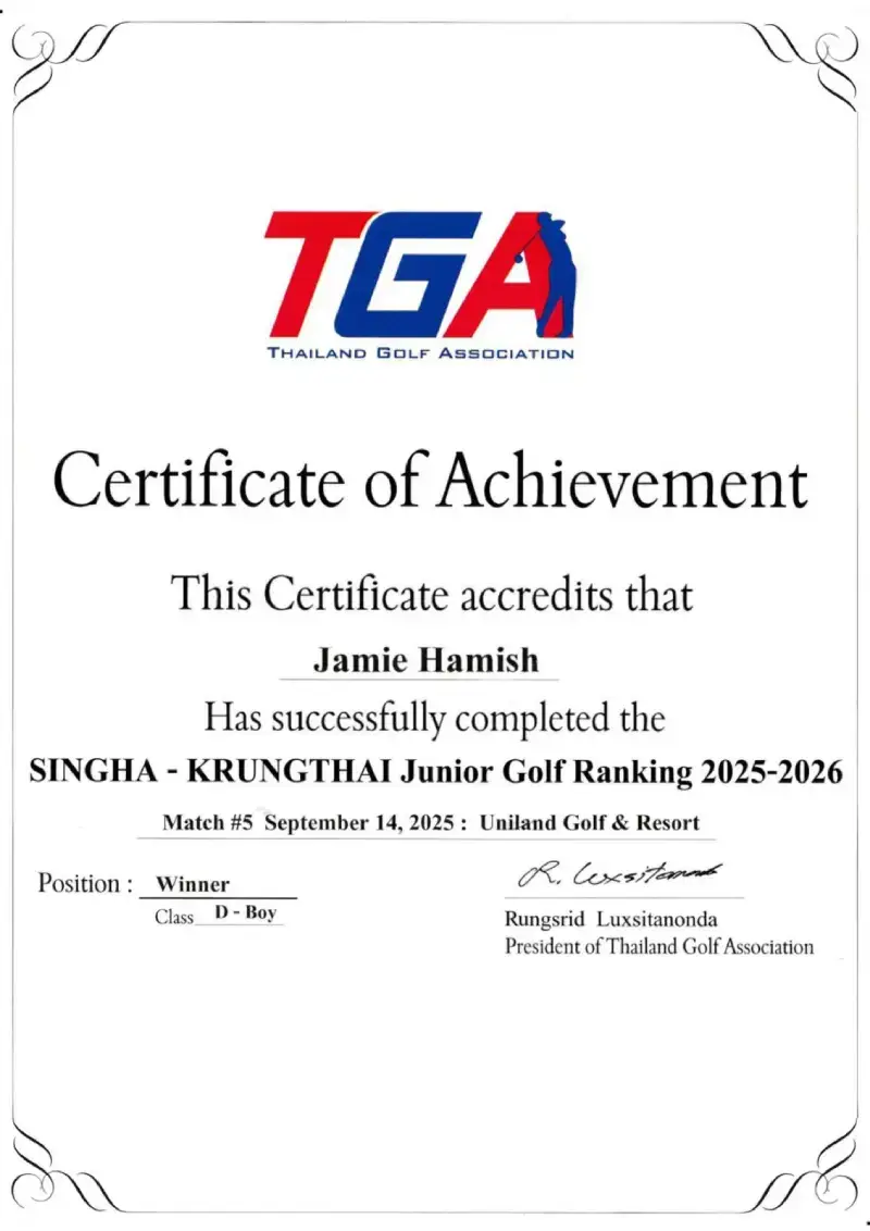 Certificates from junior golf tournaments